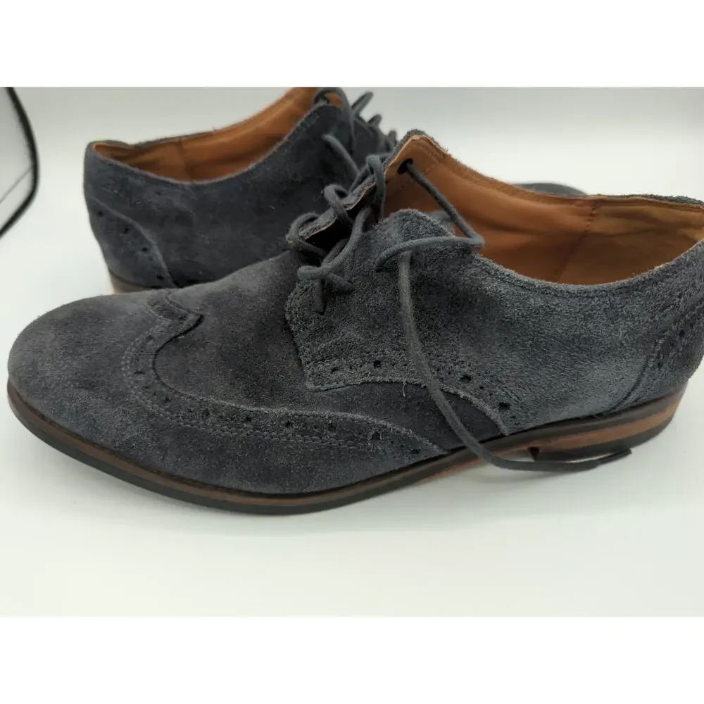 Clarks Broyd Wing Mens Size 7.5 M Oxford Navy Blue Suede Lace Up Dress Shoes